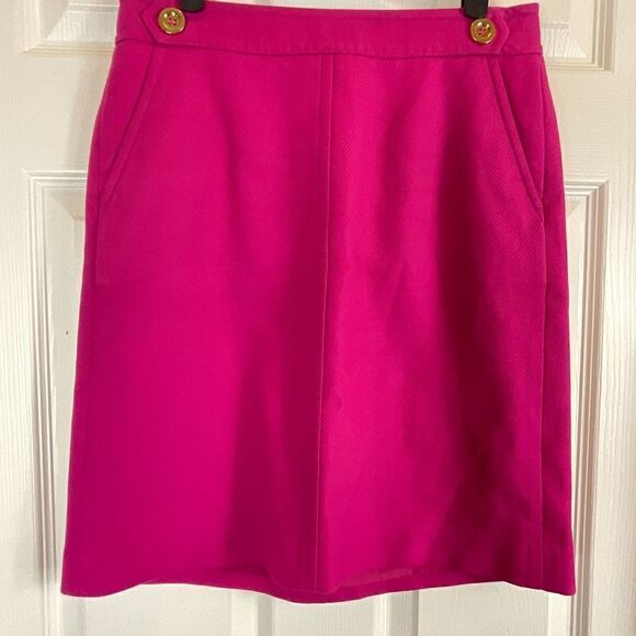 Ann Taylor Women 4P Pink Skirt Back Zip Straight Pencil Knee Length Buttons N2 - Picture 3 of 12